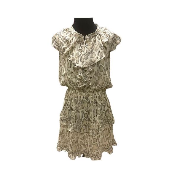 New TETC Women's Snakeskin Print Smocked Ruffle Flowy Dress Size L - Picture 1 of 6